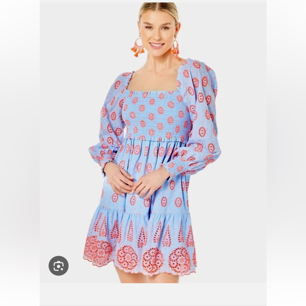 Lilly Pulitzer Rainna Smocked Eyelet Dress XS NWT
